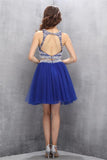 O-neckline Backless Beading Royal Blue Short Homecoming Dress K581