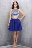 O-neckline Backless Beading Royal Blue Short Homecoming Dress K581