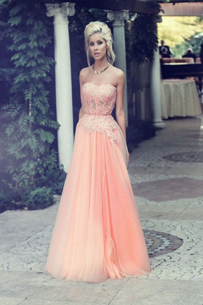 Pretty Pink Long Sweetheart Lace Beading Open Back Prom Dress K72
