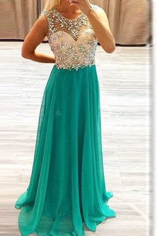 Teal Long Chiffon Beading Cap Sleeves Elegant Prom Dress K91