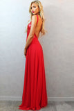 Light Red Long Chiffon Backless Sexy Simple Cheap Prom Dress K93