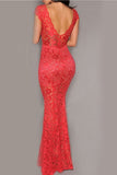 Real Sexy Long Lace Mermaid Sheath V-neck Open Back Prom Dress K99