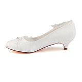 Ivory Wedding Shoes with Lace Applique, Unique Woman Shoes L-922