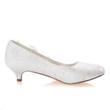 Chic Ivory Low Heels Rhinestones Wedding Shoes with Lace Appliques L-923