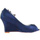 Dark Blue Wedge Wedding Shoes with Rhinestones,Elegant Wedding Party Shoes, L-933