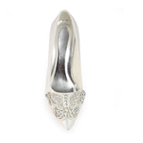 Ivory High Heels Wedding Shoes with Rhinestones, Cheap Satin Wedding Party Shoes L-940
