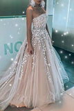Best A Line Strapless Lace Appliqued Beaded Formal Prom Dress Evening Grad Dress OKU57