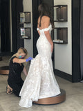 Mermaid Wedding Dresses Off Shoulder Sweetheart Lace Appliques Court Train Bride Gown OKV26