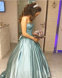 Princess Blue Beaded Sweetheart Strapless Ball Gown Long Prom Dress OK994