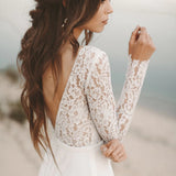 Long Sleeve Beach Wedding Dress Chiffon Lace Wedding Gowns V-Neck Open Back Bridal Dresses OKV23