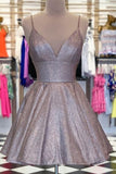 Spaghetti Straps V Neck A-line Homecoming Dress With Pockets Cocktail Dress OKY72