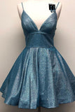 Spaghetti Straps V Neck A-line Homecoming Dress With Pockets Cocktail Dress OKY72