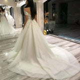 Princess Lace Appliques Ball Gown Wedding Dresses Off the Shoulder Bridal Gowns OKV19