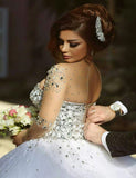 Stunning Long Sleeves Tulle Ball Gowns Beaded Wedding Dress OKH69