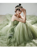 Spaghetti Straps Mint Green Ball Gown Formal Prom Gowns A Line Tulle Evening Dresses OK1447