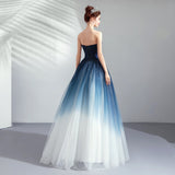 Strapless Ombre A Line Tulle Prom Dress Long Formal Dress OKQ74