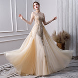 A Line Long Prom Dress With Beading Formal Evening Gown OKL30