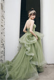 Spaghetti Straps Mint Green Ball Gown Formal Prom Gowns A Line Tulle Evening Dresses OK1447