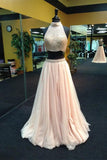 Halter Two Piece Beaded Long Prom Dresses OK16