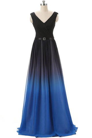 Black And Royal Blue Gradient Ombre Chiffon Back Up lace Prom Dress K145