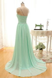 Mint Beaded Charming Backless Cheap Long Chiffon Prom Dress OK24