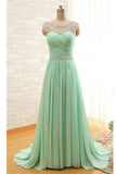 Mint Beaded Charming Backless Cheap Long Chiffon Prom Dress OK24