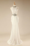 Charming Elegant White Halter Beaded Chiffon Long Prom Dress OK26