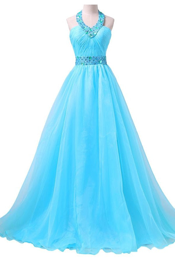 Newest Ice Blue Long Chiffon Beaded Formal Prom Dresses OK29