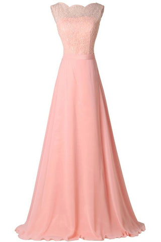 Blush Pink Lace Elegant Charming Formal Chiffon Prom Dress OK30