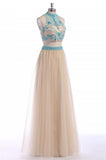 Two Pieces Halter Backless Beautiful Long Prom Dress K40