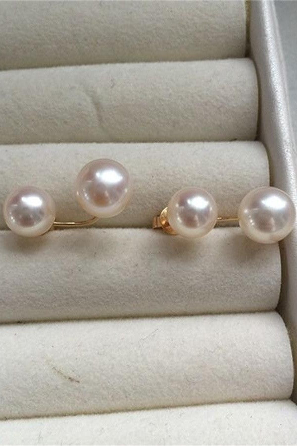 Handmade Doublep-pearl Earrings with 18K Gold Posts P14