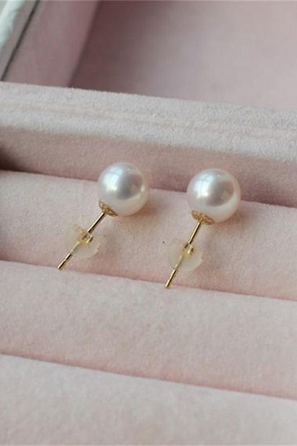 Elegant AAAA Stud Freshwater Pearl Earrings with 18K Gold Posts P1