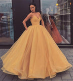 Sweetheart Yellow Long Modest Prom Gowns, Long A-line Fashion Prom Dress OKP79