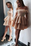 A-line Tired Off the Shoulder Short Homecoming Dress Grad Popular Short Prom Dress OKY17