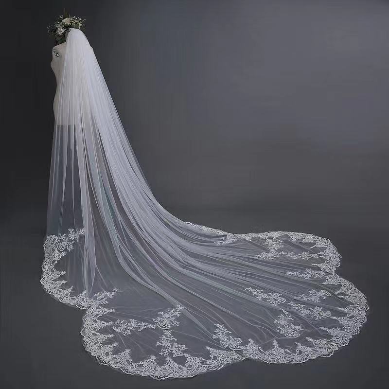 Ivory Lace Appliques Tulle One Layer Wedding Veil Bridal Veil WV23