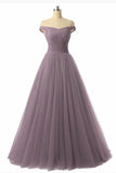 Simple A-line Tulle Off the Shoulder Prom Dress Bridesmaid Dress OKW64