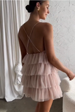 A Line Pink V Neck Short Homecoming Dress Cute School Party Dress OK1532