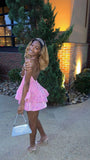 Sparkly Pink Short Homecoming Dress Blackess Sequins Mini Party Dresses  OK1769