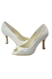Ivory Lace Peep Toe Women Shoes Wedding Shoes S39
