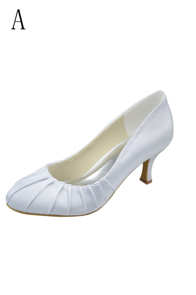 Real Made White low Heel Close Toe Satin Wedding Shoes S70
