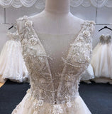 Gorgeous Appliques A-line V-neck Wedding Dress Beaded Bridal Gown OKV18