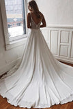 Off White Chiffon A-line V-neck Lace Spaghetti Straps Wedding Dress OK1207