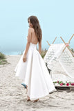 Charming Spaghetti Straps V Neck Long High Low Wedding Dress, ivory Short Homecoming Dress OK408