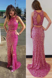 Glittering 2 Pieces Open Back Side Slit Prom Dress Cocktail Party Dress OK1406