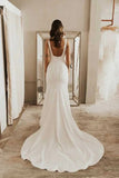 Elegant Satin Mermaid Square Neck Backless Wedding Dresses With Sweep Train OK1766