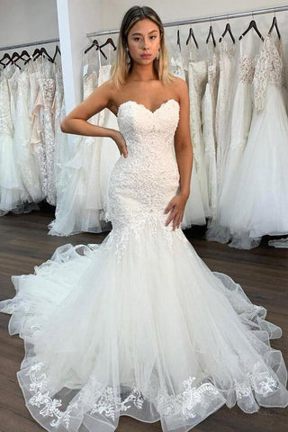 Sexy Lace Mermaid Sweetheart Wedding Dress With Ruffles, Bridal Gown OK1884