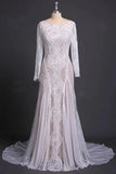 Elegant Lace Bridal Dress, Long Sleeves Backless Beach Wedding Dress OKN91