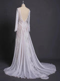 Elegant Lace Bridal Dress, Long Sleeves Backless Beach Wedding Dress OKN91