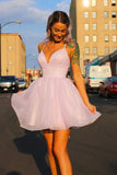 Short V Neck Lilac Prom Dress V Neck Short Purple Graduation Homecoming Dress OK1659