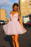 A Line V Neck Short Purple Graduation Homecoming Dress Gradustion Dresses OK1580